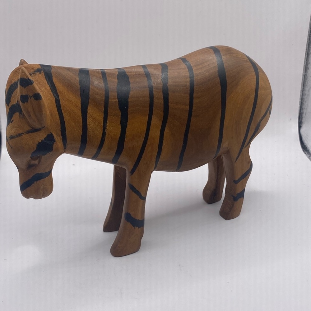 Handcrafted wooden striped zebra animal figure 6.5x4.5”